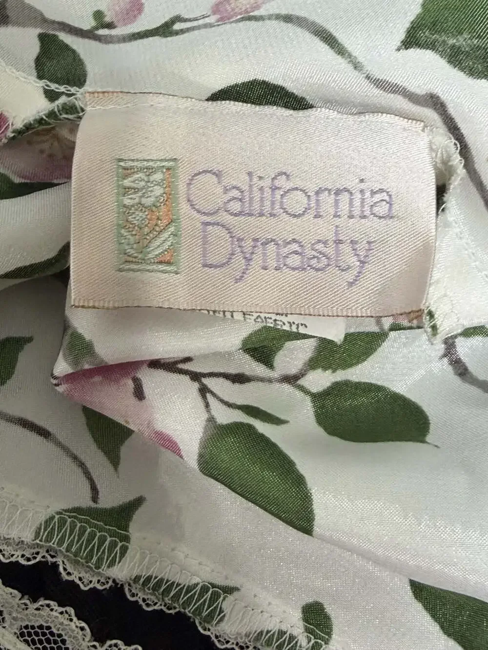 California Dynasty Vintage Floral Lace Trim Satin Chemise Nightgown Size Small